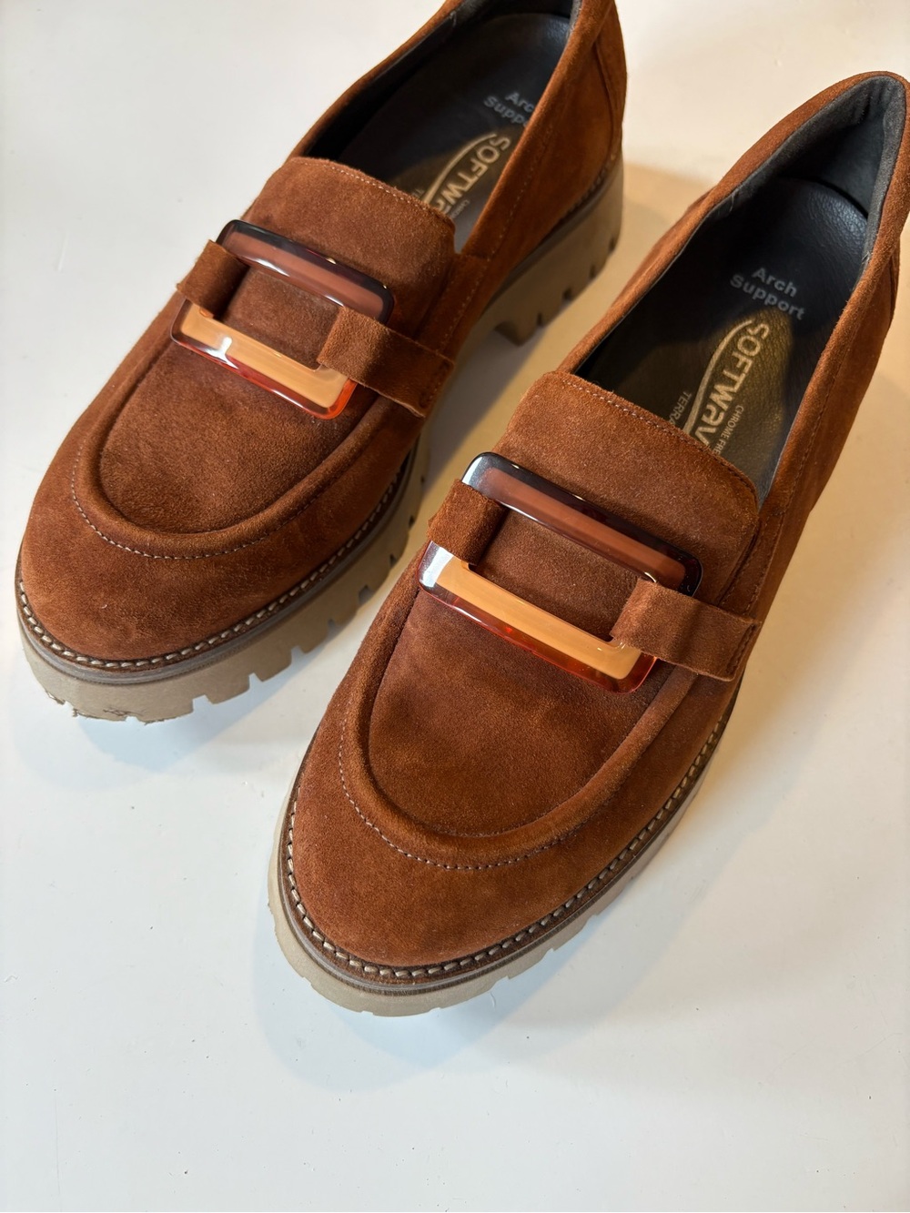 Softwaves || Vanna Suede Loafers Chunky Big Buckle Cognac Brown 41 - Picture 2 of 7
